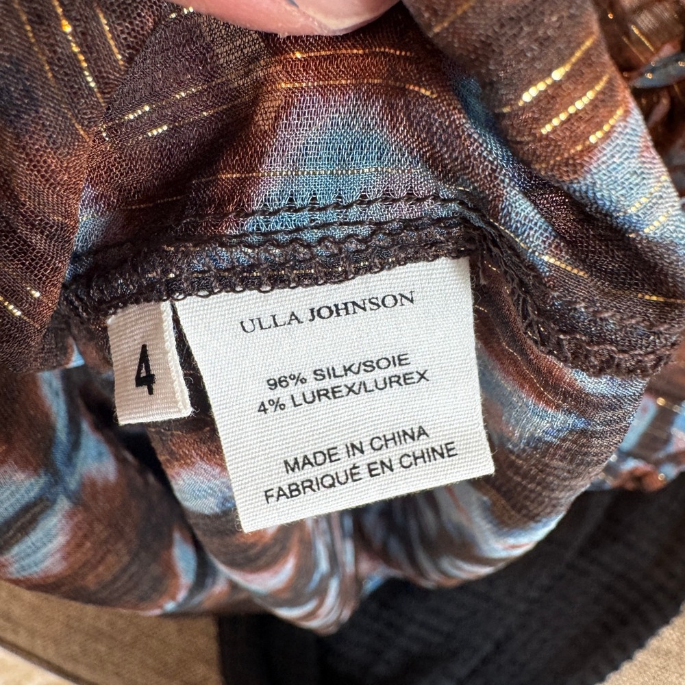 Ulla Johnson Marta Blouse Size 4 Twilight Prism Metallic Flutter Sleeve Silk NWT - Picture 10 of 12